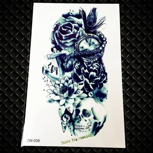 1PC Cool Arm Shoulder Temporary Tattoo For Men GZW-039 flower rose clock jewel death skull pirate tatoo sticker Anchor Body Art