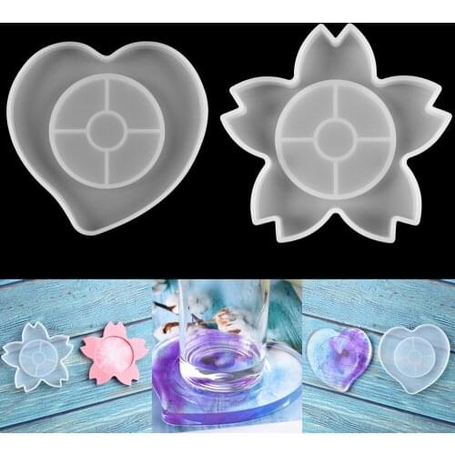 1pcs Heart Shaped Flower Coasters Silicone Mold Trays UV Epoxy Resin Mould For DIY Handmade Decoration Making Crafts Molds