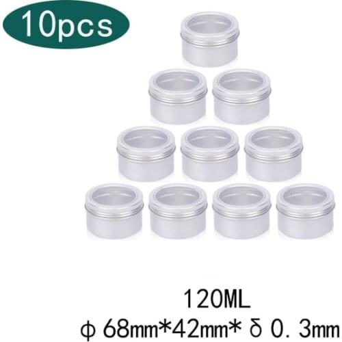 10pcs 120ml With Clear Window Aluminium Screw Tin Bottle Pot Cans Containers Case For Lip Balm Nail Art Makeup DIY Cosmetic Box