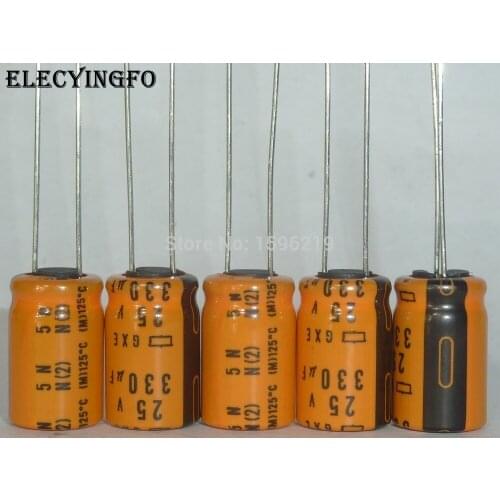 100pcs 330uF 25V330UF NIPPON NCC GXE Series 10x16mm Low Impedance High Temperature 25V330uF Aluminum Electrolytic Capacitors