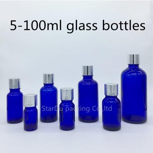 5ml 10ml 15ml 20ml 30ML 50ml 100ml blue Glass Bottle, Essential Oil blue Bottle with silvery screw cap Perfume bottle 200pcs