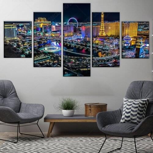 5 Pieces Las Vegas City Landscape Paintings Canvas HD Prints Modular Pictures Wall Art Home Decorative Poster Modern Artwork