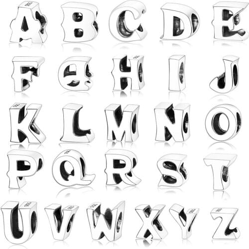 Authentic 925 Sterling Silver Vintage A To Z Letter Charm Bead Fit Original Europe Charm Bracelets & Bangles Silver DIY Jewelry