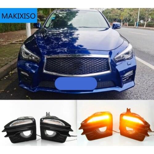 Car Front Fog Lights Grille Cover + LED Daytime Running Light Lamp For Infiniti Q50 Sport 2014-2017 Signal day lights