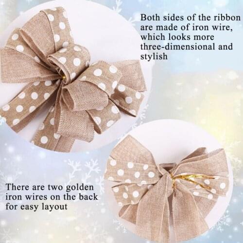 Christmas Tree Bow Decoration DIY Christmas Gift Wrap Pull Bows Ribbon Khaki Bow Festival Lattice Gift Pack
