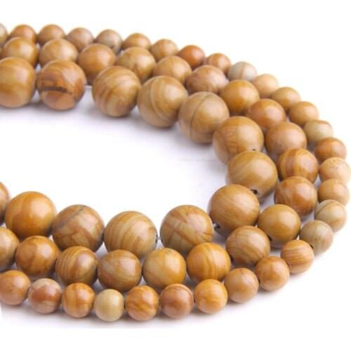 Natural yellow Map Stone beads Smooth round yellow wood stripe loose beads wholesale for jewelry making women men bracelet diy