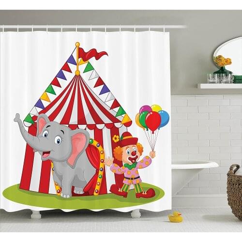 Circus Decor Shower Curtain Canvas Tent Circus Stage Performing Theater Jokes Clown Cheerful Night Theme Print Bathroom Curtains