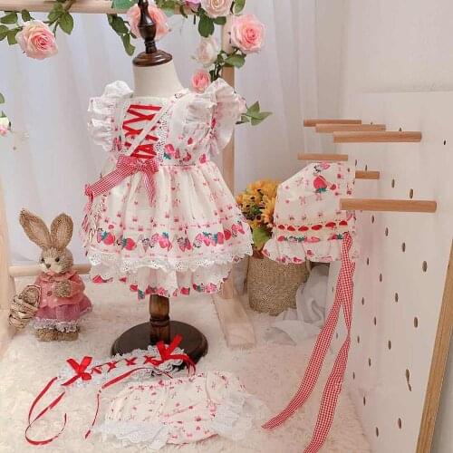Summer Baby Girl Spanish Dresses Toddler Girls Bouqitue Clothes Infant Spain Lolita Pink Dress Children Birthday Baptism Frocks
