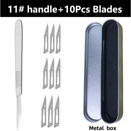 11# 23# Carbon Steel Surgical Scalpel Blades + 1pcs Handle Scalpel DIY Cutting Tool PCB Repair Animal Surgical Knife