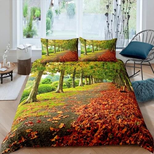 3D Forest Landscape Print Duvet Cover River Bedding Set Home Textile River Bedclothes Pillowcase Double Bed King Queen Full Size