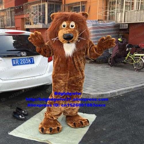 Brown Long Fur Lion Wild Animal Mascot Costume Adult Cartoon Character Outfit Suit Allen Lovely Company Kick-off zx122