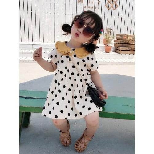 Girls Summer Polka Dot Cotton Dress 3T-8T Kids Fashion Short Sleeves Dress Childrens Garments Cute Casual Dress Clothes SA2156