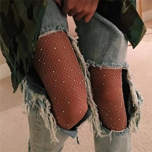 Summer Fishnet Diamond Pantyhose Women Sexy Fashion Shiny Net Tights Female Slim Rhinestone Mesh Nylon Stockings Tights