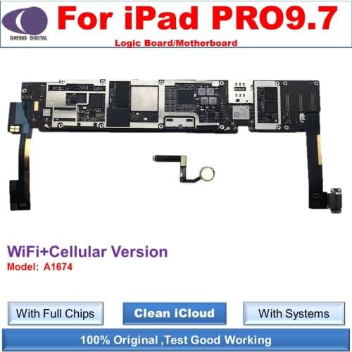 ICloud free Unlocked Motherboard iPad PRO 9.7 Logic Boards for A1674 Cellular Version With iOS systems With Full Chips