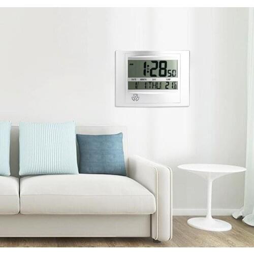 Multi Wall Digital Temperature Clock LCD Wall Time Alarm Clock 12/24 Hour Calendar Display With Snooze For Home Office Decor