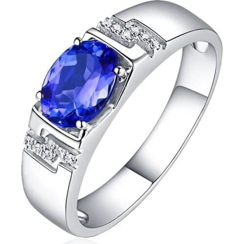 Fashion Luxury Silver Plated Blue Gem Crystal Ring European Business Men Engagement Wedding Ring Gift Birthday Party Jewelry
