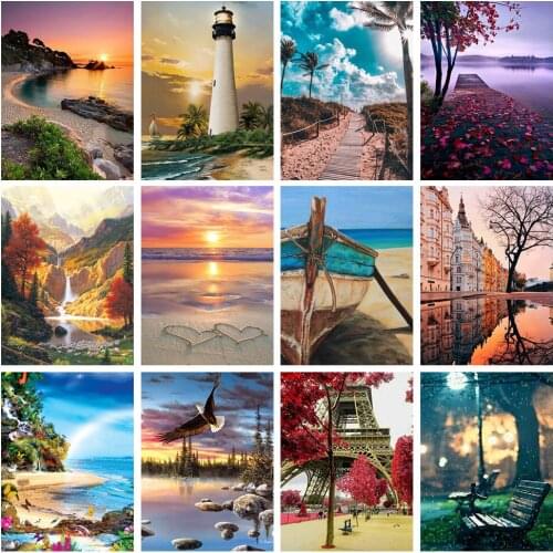 Wen Zuan 5D DIY Diamond Painting Building Landscape Full Square Cross Stitch Kit Diamond Mosaic Embroidery Home Decor Gift 30x40