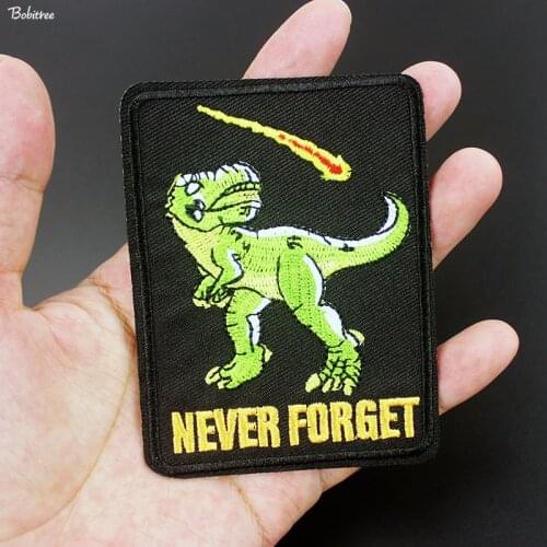Never Forget Dinosaur Embroidered Patch for Cloth Iron On Badges Fashion Appliques for Jacket Jean Decoration Stickers