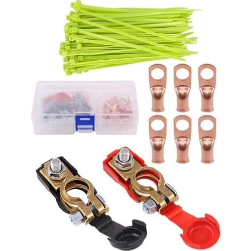 100X 2.5mmx100mm Nylon Cable Wire Zip Ties & 8Pcs Copper Battery Terminals Negative and Positive Terminal Clamps
