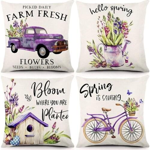 New Spring Pillow Covers 18X18 Inch Spring Decorations Farmhouse Throw Pillowcase Linen Cushion Case for Spring Home Decor