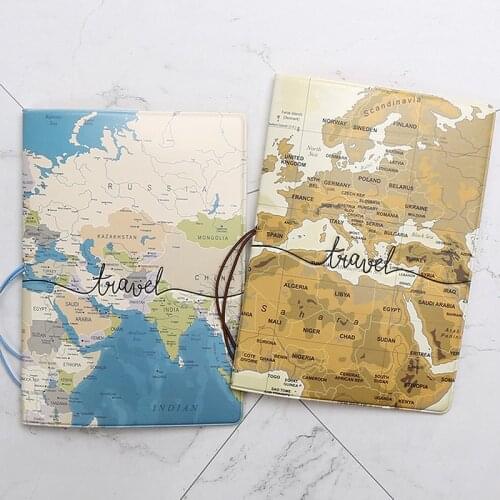 World Map Passport Cover Wallet Bag Letter Men Women PU Leather ID Address Holder Portable Boarding Travel Accessories Creative