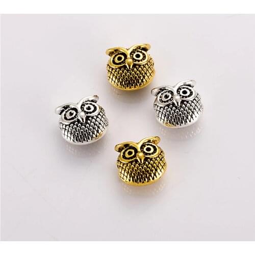 Fashion Wholesale 10pcs/lot Metal Charms Fit Jewelry DIY Making gold silver color Owl Beads Spacer Beads for bracelet finding