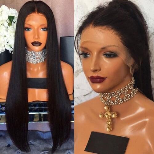 Synthetic Lace Front Wig Long Straight Black Wigs for Women High Temperature Fiber Hair Lace Wigs Glueless Wig With Baby Hair