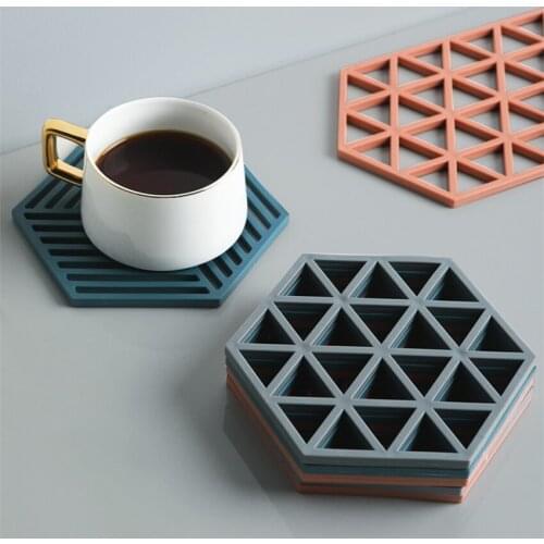 Coaster Hexagon Non-slip Cup Mat Silicone Heat-Insulated Bowl Placement Mat Home Hot Drink Pad Home Decor Kitchen Accessories