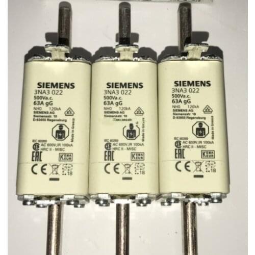 Fuses: 3NA3022 63A 500V NH0 gG / 3NA3012 32A / 3NA3017 40A / 3NA3020 50A / 3NA3024 80A 500V NH0 gG
