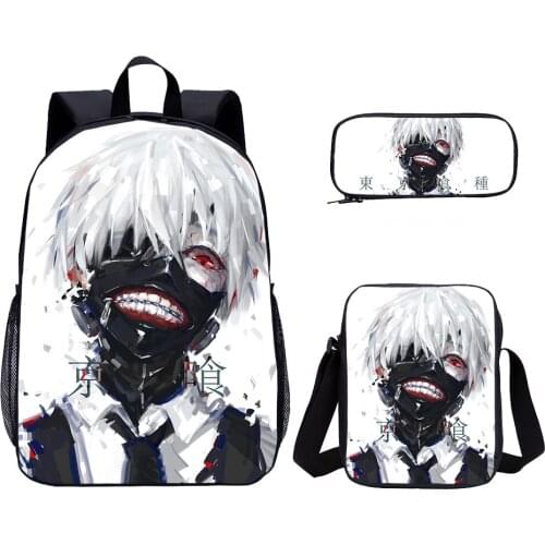Cartoon Print School Backapck 3 pcs Set Japan Tokyo Ghoul Basketball College Student Schoolbag Kids Mochila Escolar