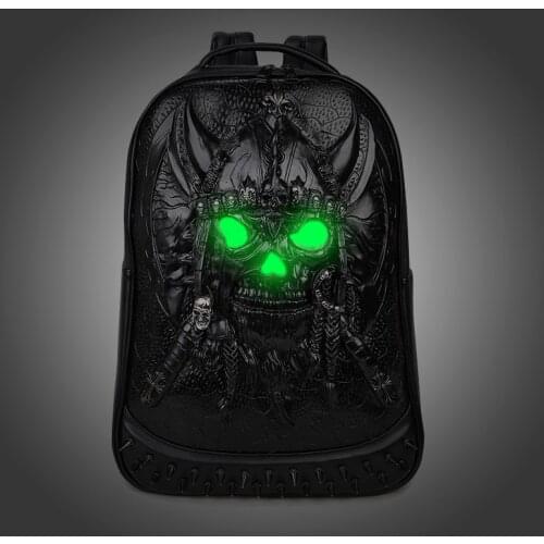 Fashion 3D Embossed Fluorescent Pirate Skull Backpack bags for Men rivet unique Halloween Bag personality Rock Laptop Cool Bags