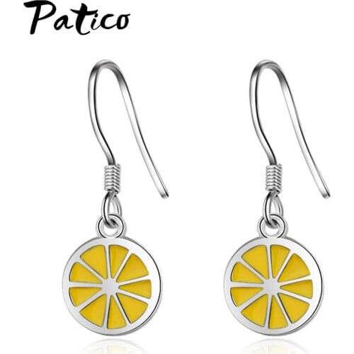 New Design 925 Sterling Silver Fruit Lemon Piercing Drop Earrings For Women Geometric Round Beach Jewelry Eardrop Girls