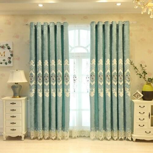 European Luxury Chenille Jacquard Classic Embroidery Shade Decorative Curtains for Living Room/Bedroom Curtains White Tulle
