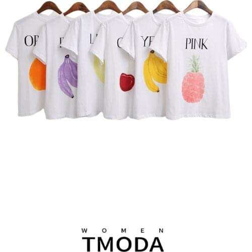 TMODA 2021 Fashion Banana Printed White Tops Cute Tees Fruits Printed T Shirt Casual Womens Plus Size T-Shirt Clothes Women