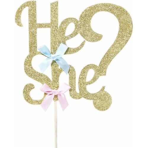 He Or She Gender Reveal Cake Topper Party Decoration Suppliers Girl Or Boy Bow Clothes Cupcake For Baby Shower Cake Decor