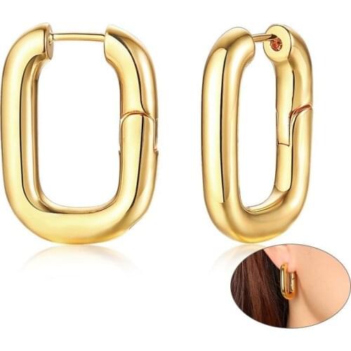 Unique Clip Shaped Earrings for Women Party Jewelry Gold Color Brass High Polished Hoop Earring Gifts for Her