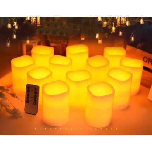 Pack of 12 Wavy edge Flameless LED Pillar Candle Remote control paraffin Wax LightingWedding Home Bar Table Decor 10CM(H)-AMBER