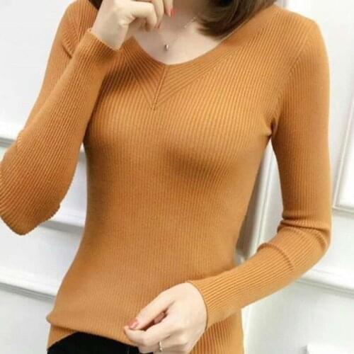 Knitted Casual Sweater Casual Winter Sweater Women Knitwear Pullover Autumn V Neck Slim Sweters Womens Shirts Invierno Tops