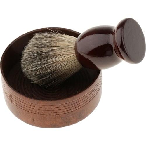 1 Set High Quality Professional Men Shaving Brush Shave Cream Soap Bowl Mug Cup Natural Wood for Salon Home Use
