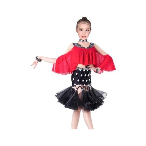 Girls Latin Dance Skirt For Girls Custom Made 4 Color Latin Competition Dancing Dress Children High Quality diamond Latin Dress