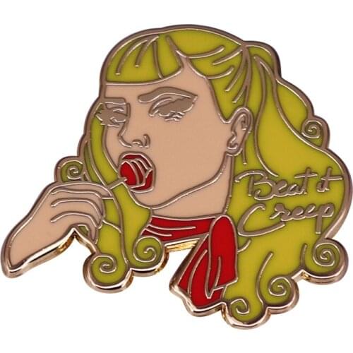 Beat It Creep Pin Wanda Woodward Brooch Cry Baby Movie lapel pin (Yellow double ponytail girl eating lollipop)