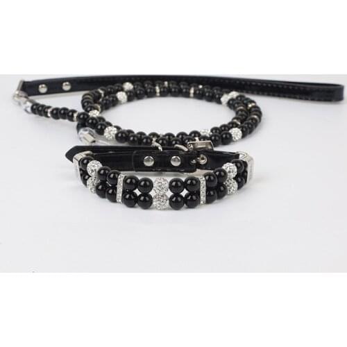 New Pet Dog Pearl Collar Jeweled Leash Set for Small Medium Dogs French Bulldog Puppy Pug Teddy Leading Accessories HTL02