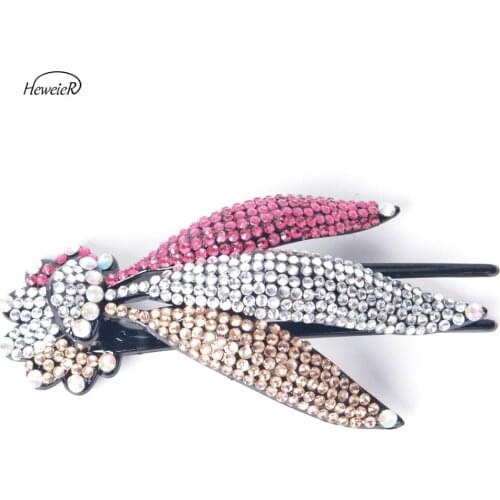 Women Lady Large Plastic Headwear Hairpiece Rhinestone Crystal Stones Hair Jewelry Duckbill Clip Headdress Hairpin Accessories