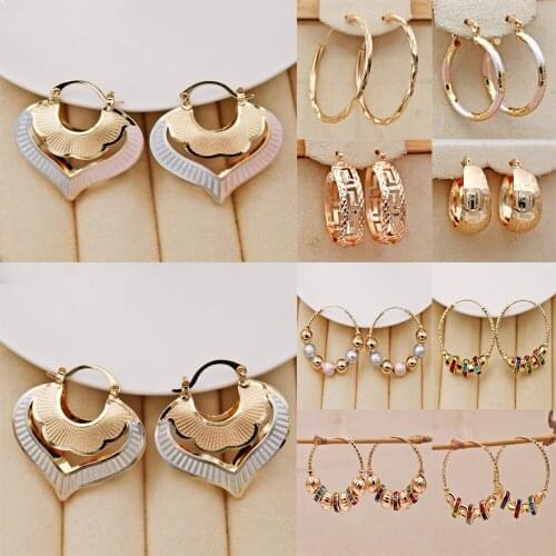 10 Pairs/Lot Trendy Gold Plated Round Copper Hoop Earrings For Women Girls Fashion Jewery Accessories Wedding Party Gift