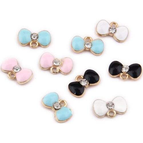 10pcs Colorful Alloy Crystal Bow Enamel Charms DIY Women Necklace Pendant Jewelry Accessory Dangle charms