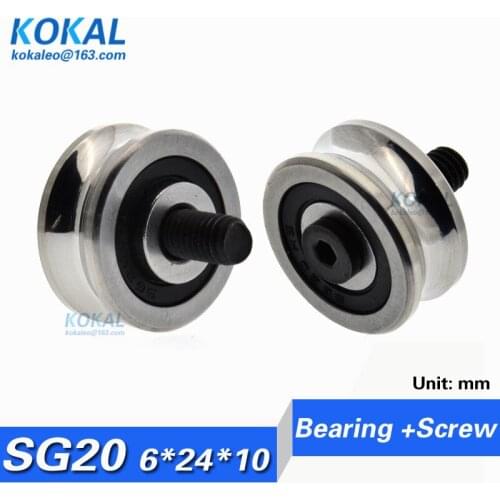 10PCS/lot high quality ball bearing guide track wheel M6 Screw bolt and chock for embroidery machine SG20 SG8RS U6*24*10MM