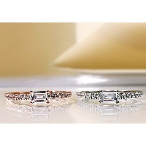 2021 Tiny 925 Sterling Silver Rectangle Rose Gold Plated Crystal CZ Ring For Women Engagement Anniversary Romantic Jewelry Gift