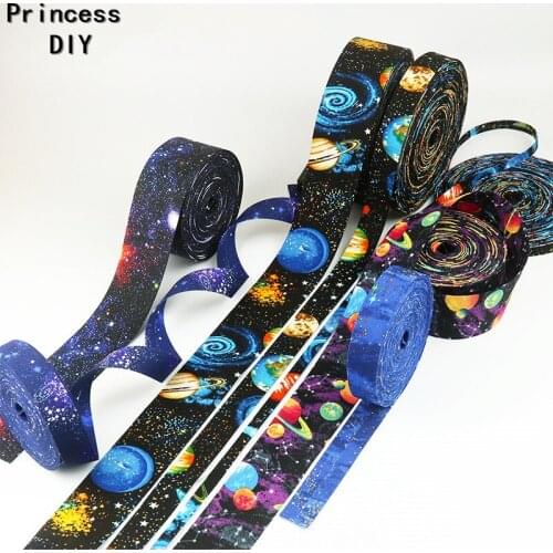 3M 10 25 50mm Printed Layering Cotton Fabric Tape Universe Cosmic Planet Ribbon Trim DIY Hair Bow Tie Collar Hand Craft Material