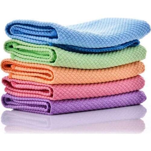 5Pieces Fish Scale Rags Super Absorbents Microfiber Polishing Cleaning Cloths Reusable Glass Wiping Rags 30X40cm
