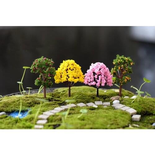 8pcs/lot Mini Tree Terrarium Figurines Garden Miniature Resin Craft Home Garden Decoration Micro Landscape Bonsai Plant KS 030